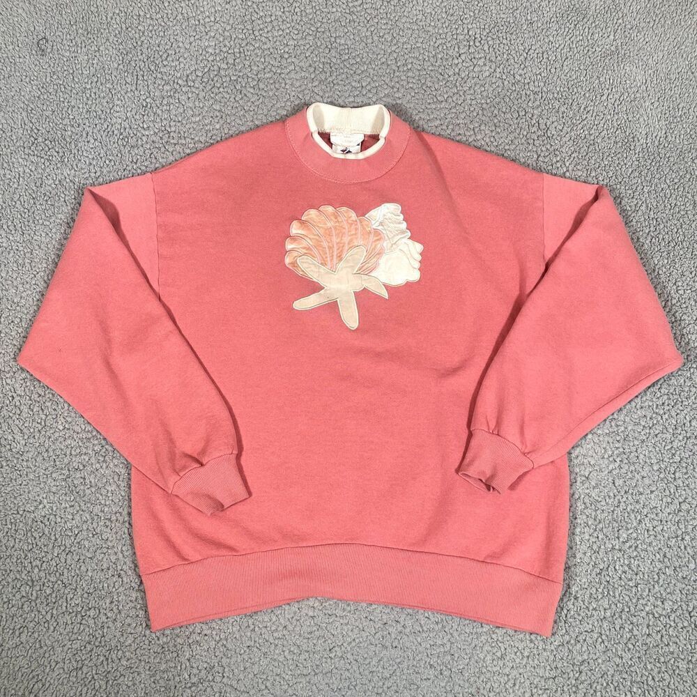 Vintage Star Fish Sea Shell Pullover Sweatshirt Women's Crew Neck Salmon 90s L